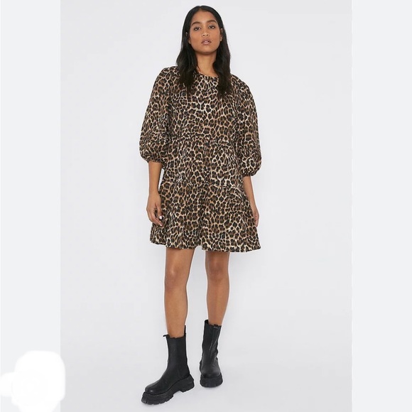 H&M Dresses Leopard Tiered Puff Sleeve Mini Dress Poshmark